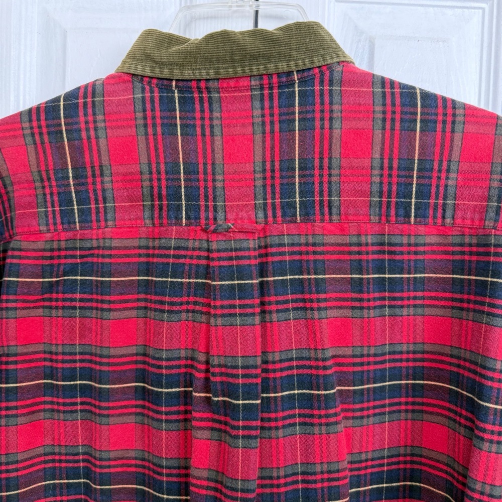 Vintage Nautica Tartan Flannel Shirt L w/ Corduroy Collar – Holiday Cabin Plaid‎ - Picture 7 of 9